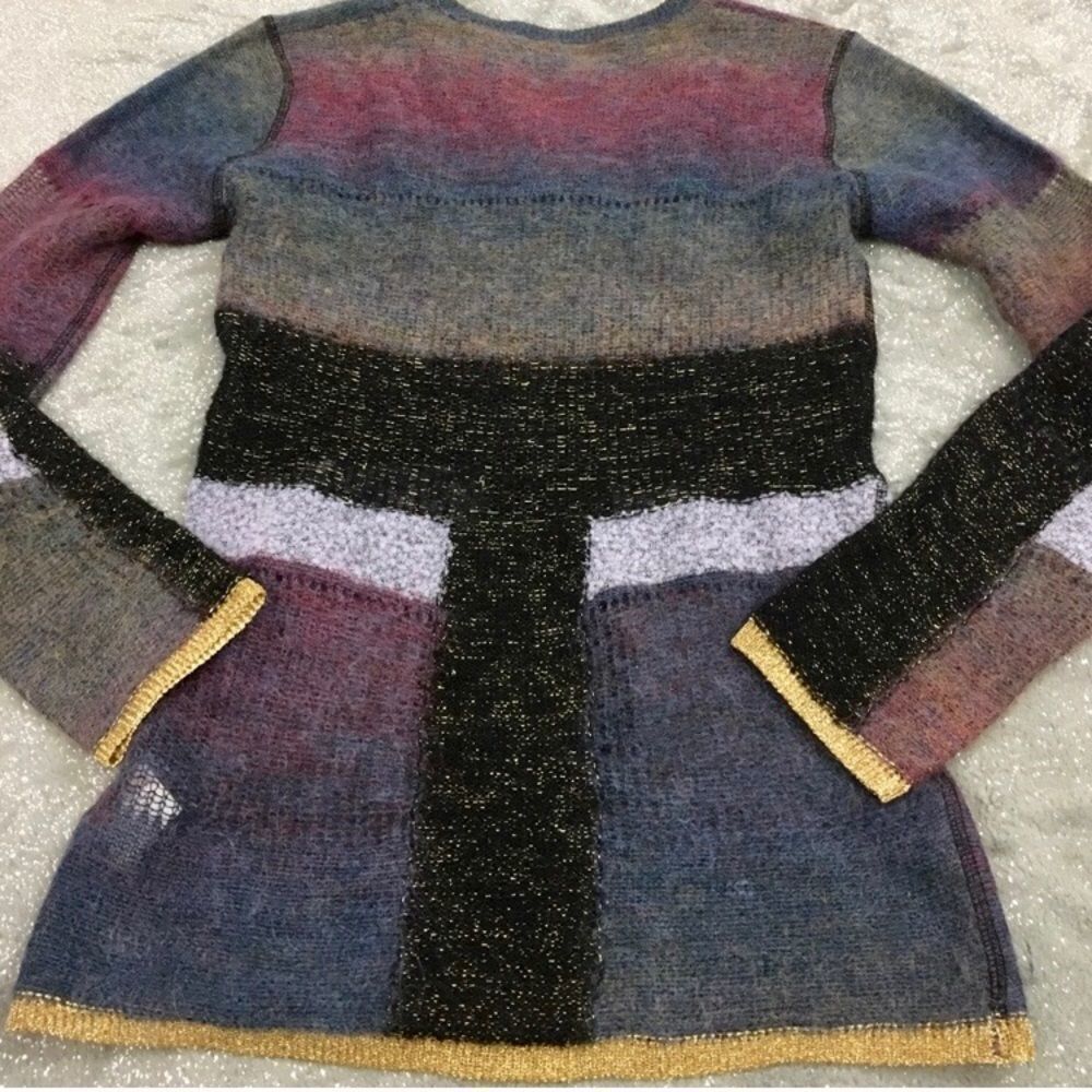 Gold Metallic Trim Color Block Sweater Anthropolo… - image 8